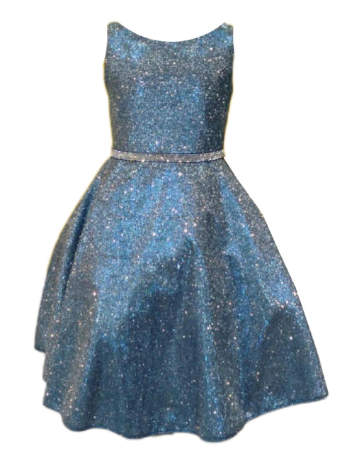 Little Girls Midnight Blue Glitter Metallic Flower Girl Dress 2-6 - SophiasStyle.com